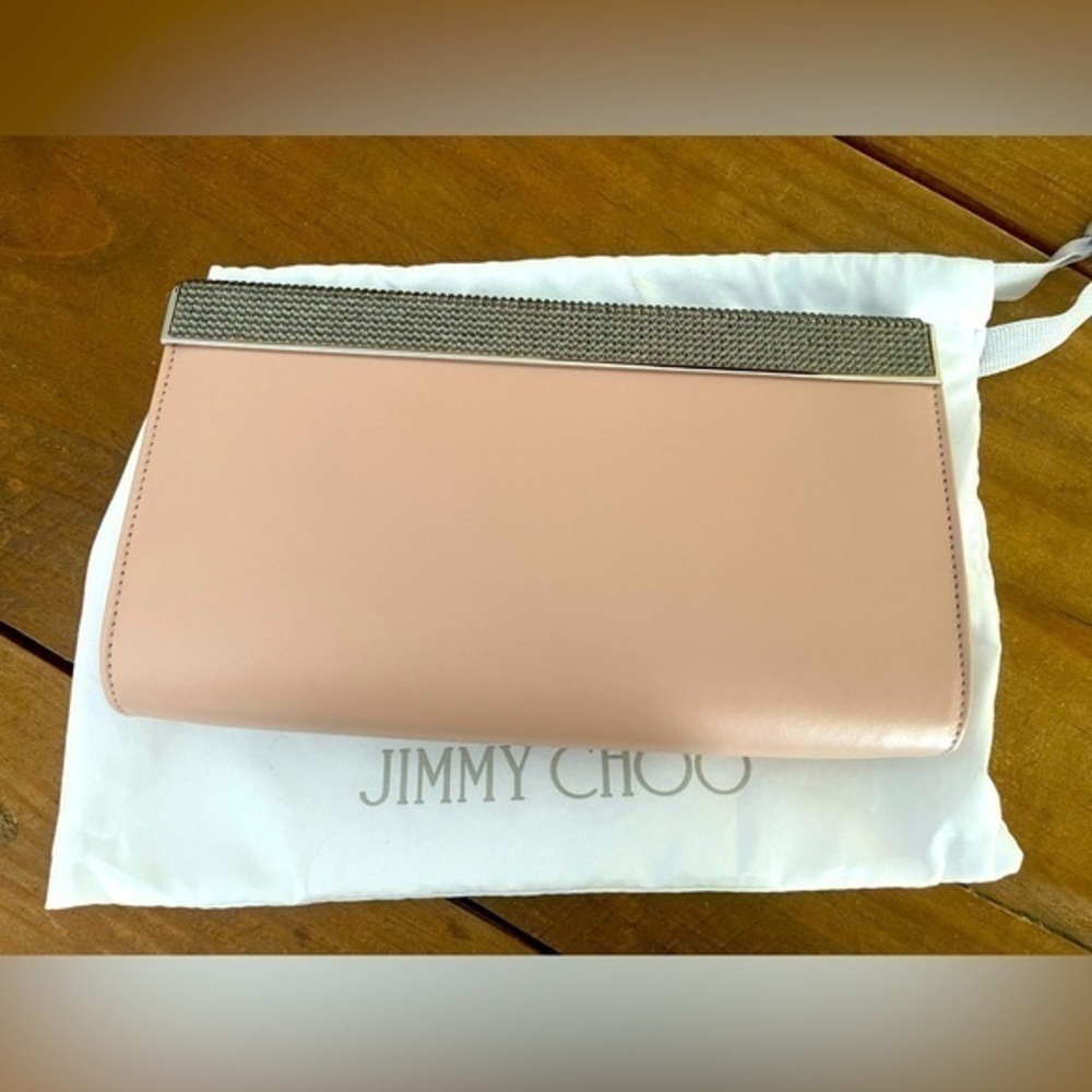 Jimmy Choo Cayla Clutch Bag Powder Pink Nappa Leather & Black Diamond Crystals